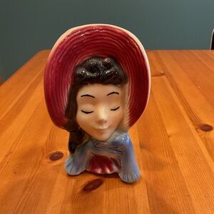 ROYAL COPLEY LADY MADAME HEAD VASE VINTAGE PINK MAUVE PERIWINKLE BLUE GLOVES